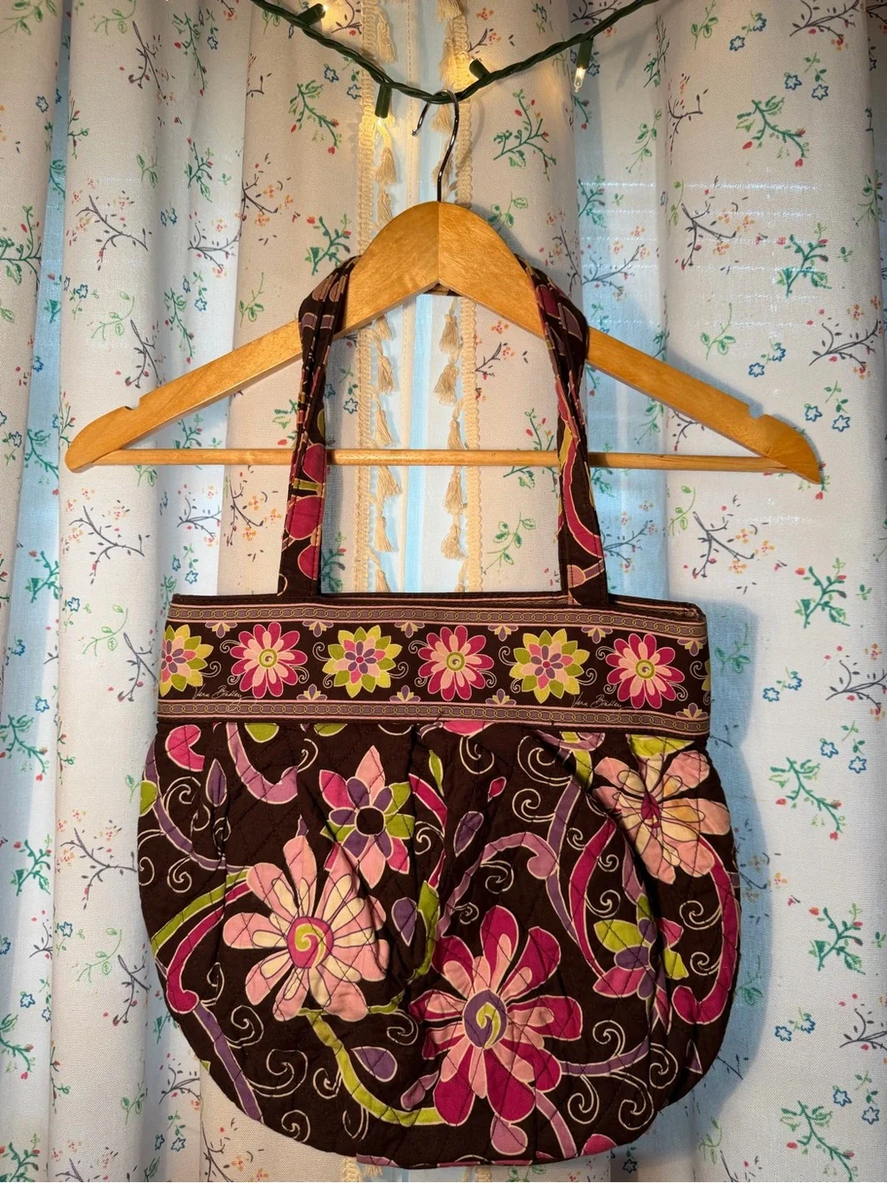 Vera Bradley Quilted Floral Tote Bag in Brown and Pink